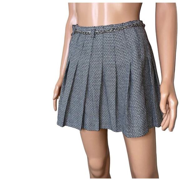 Impair et Pair brand school girl plaid pleated mini skirt with chain belt SZ 7 - Picture 1 of 7